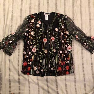 Drapers & Damons Floral Embroidered Zipped Jacket With Laced Arms Sz Large Black